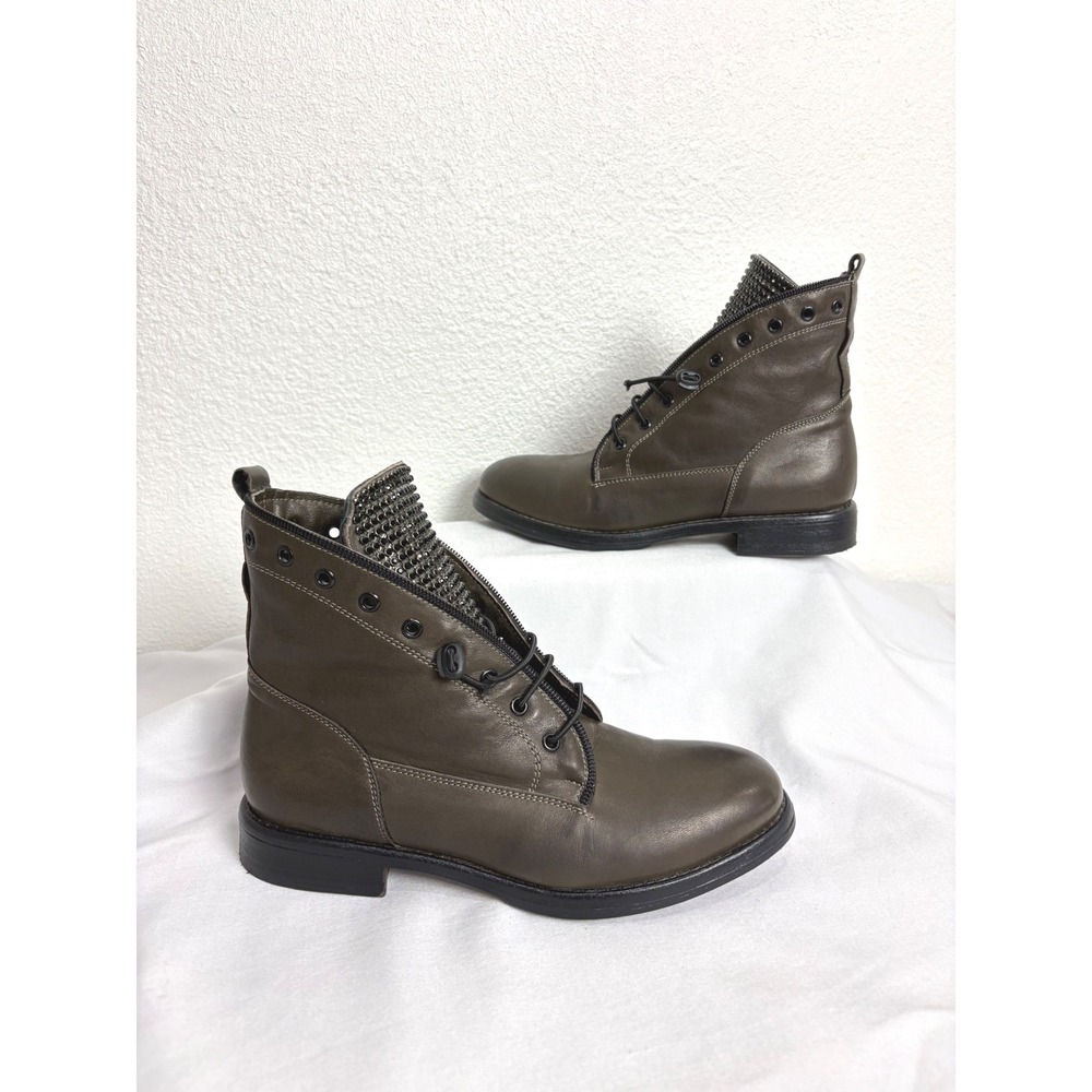 Sheridan Mia Dark Olive Green Leather Embellished Chelsea Ankle Boots Size 9‎